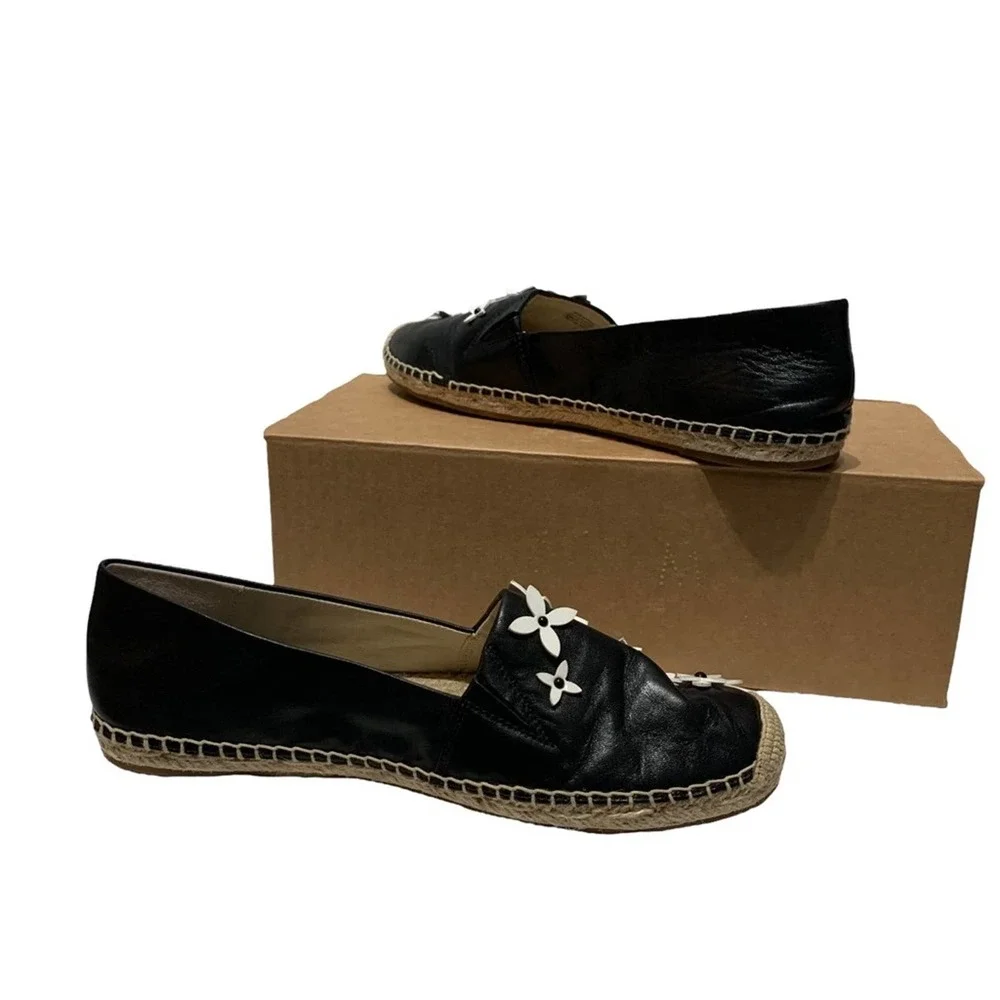 Michael Kors - Lola Espadrille, EUC, size 9.5, black with white flowers